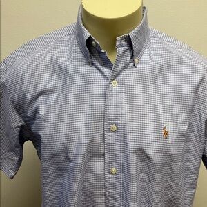Ralph Lauren Blake Cotton Shirt Short Sleeve Button Down Blue Plaid Size M